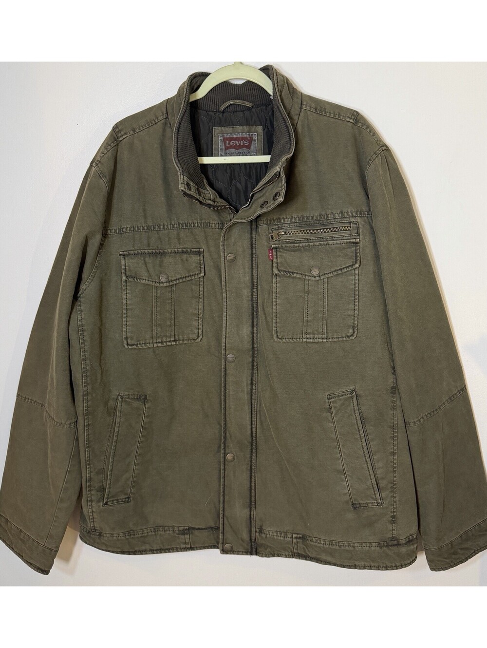 Levi’s Men’s Olive Green Quilted Lined Military Field Utility Workwear Coat 2X